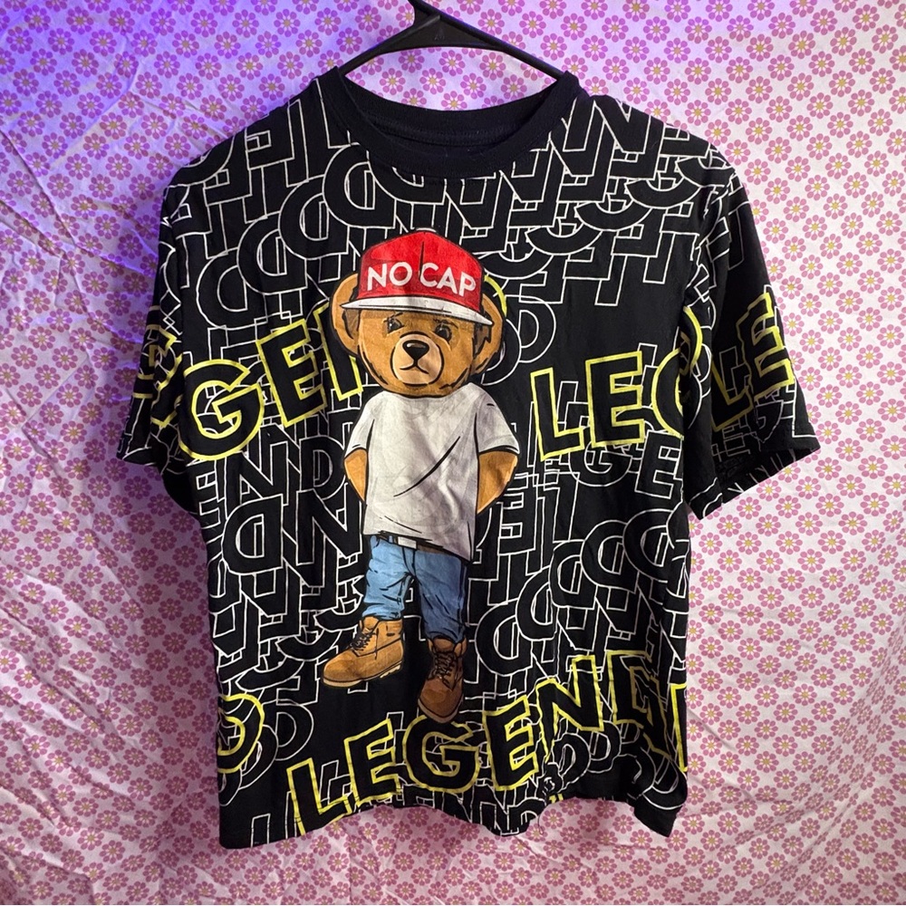 OG Hustle‎ Bear Graphic T-Shirt “No Cap” Streetwear Legend Print Youth L